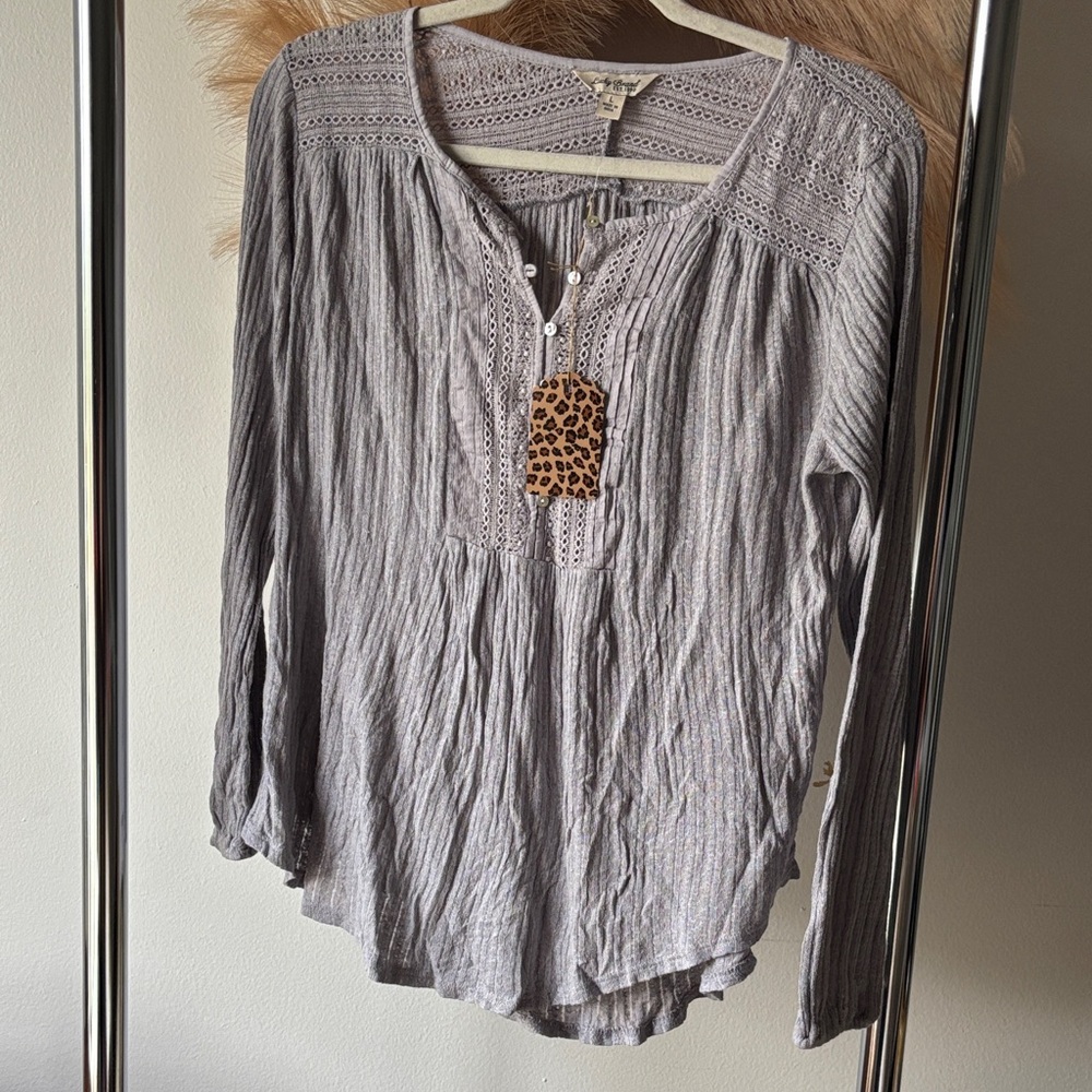 Lucky Brand Light Gray Textured Blouse